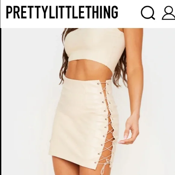 2/$15 NWT PrettyLittleThing Stone Leather Lace Up Mini Skirt - Picture 13 of 13